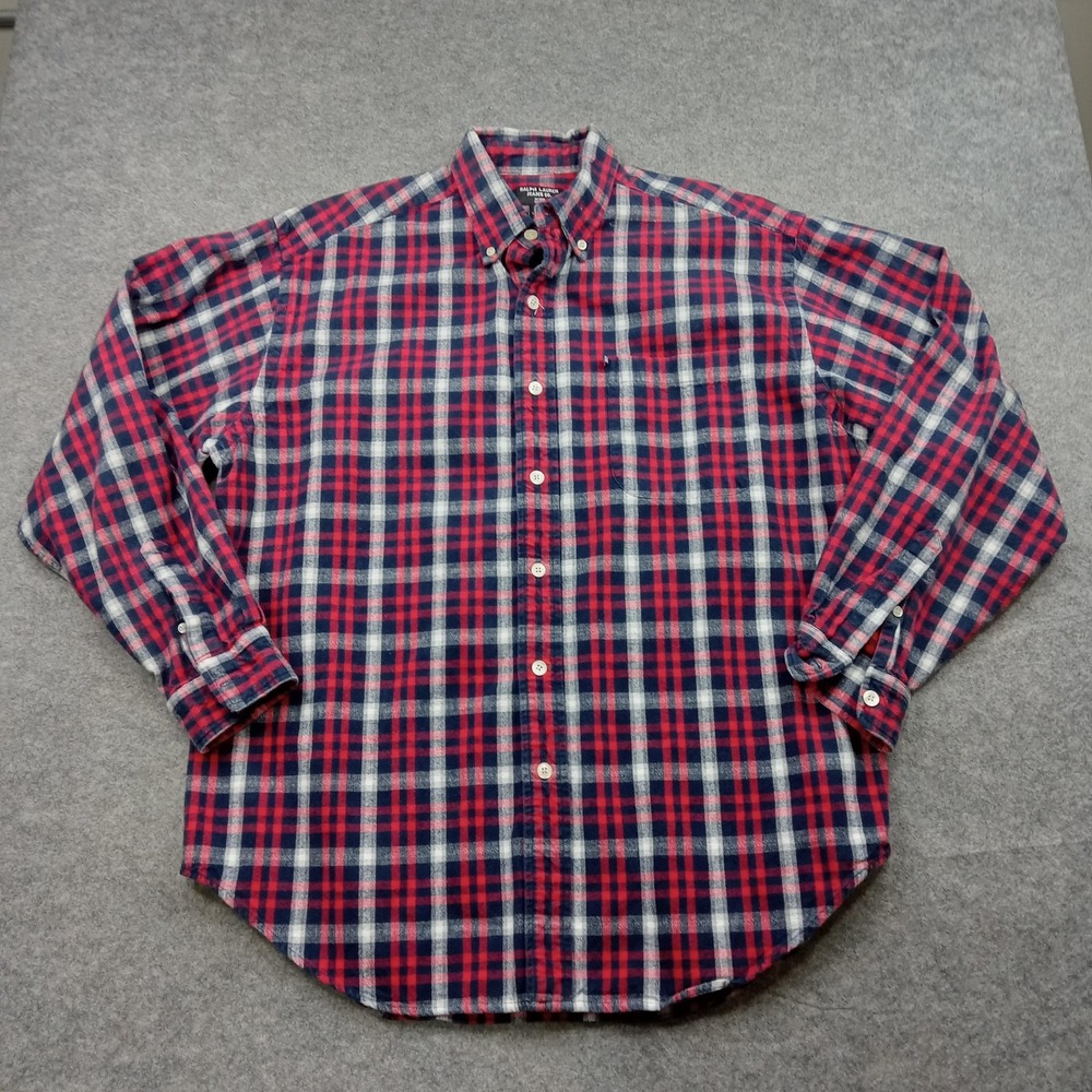 Ralph Lauren Jeans Shirt Mens Large Red Blue Plaid Flannel Button Down Casual Co
